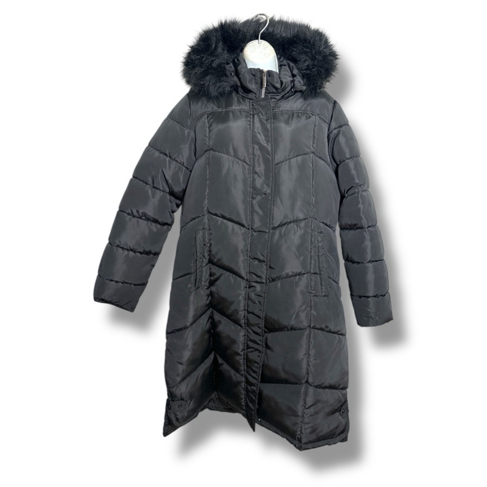 Big Chill Women's Faux Memory Chevron Quilted Maxi Coat With Faux Fur Hood